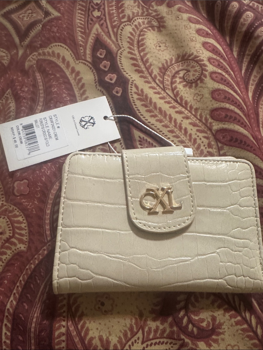 Cream Croc-Embossed Christian Lacroix Wallet NWT